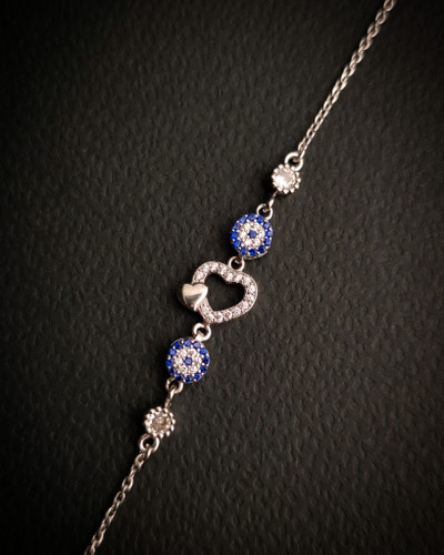 خرید دستبند نقره زنانه طرح قلب و چشم نظر از گالری نقره بقیع