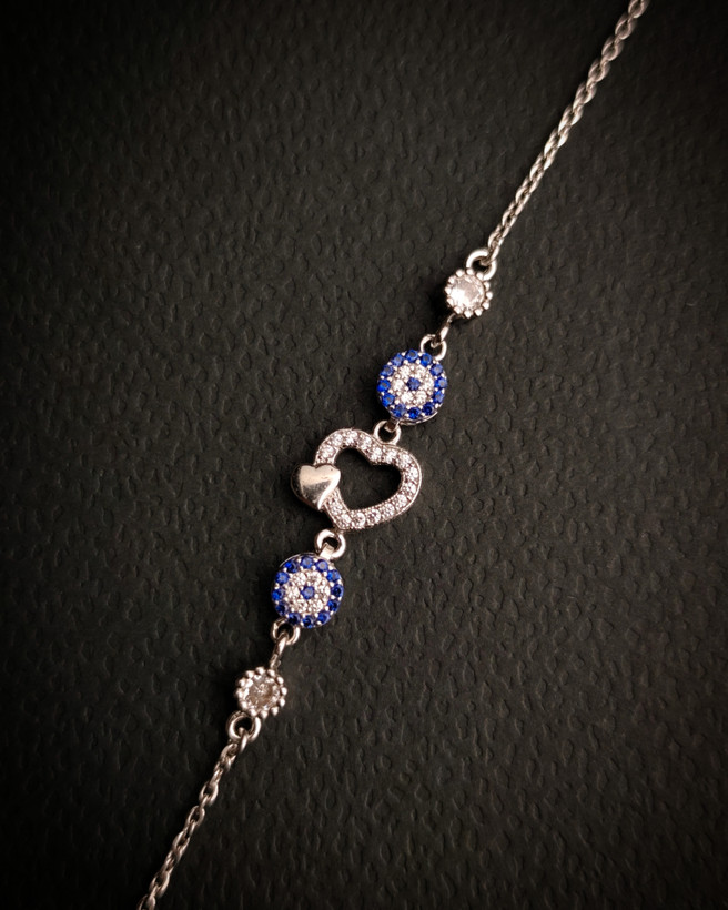 خرید دستبند نقره زنانه طرح قلب و چشم نظر از گالری نقره بقیع