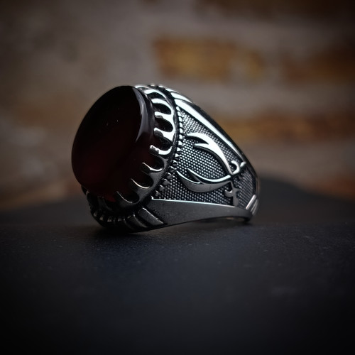 خرید انگشتر مردانه نقره طرح رکاب فیلی عقیق سرخ