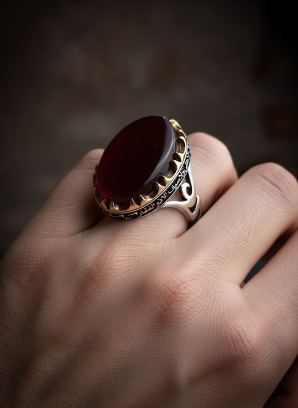 خرید انگشتر مردانه نقره عیار ۹۲۵ عقیق سرخ