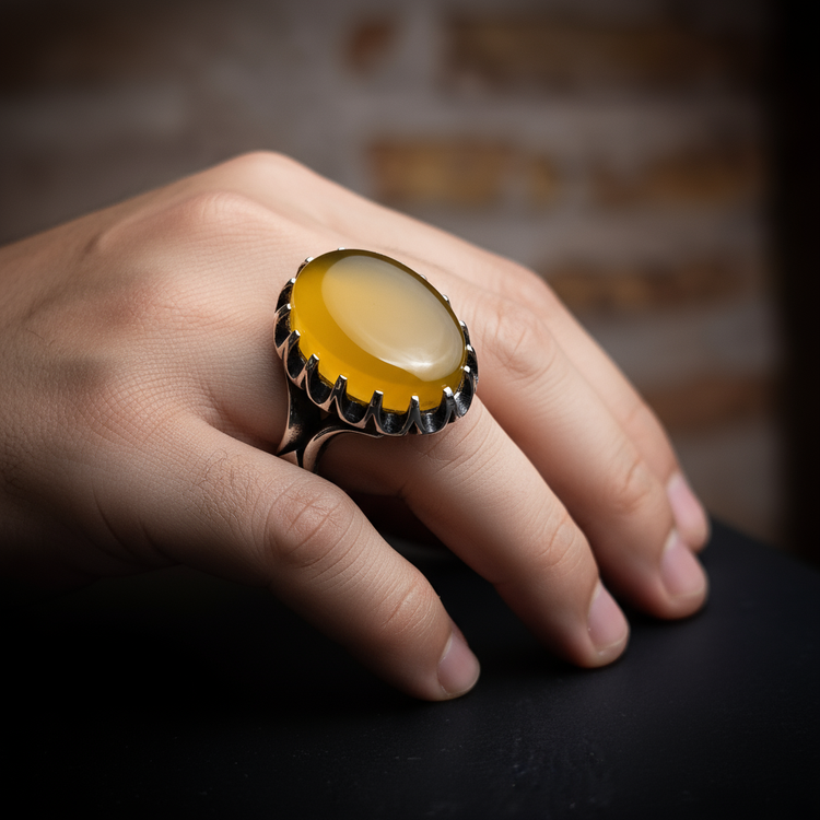 خرید انگشتر مردانه عقیق زرد