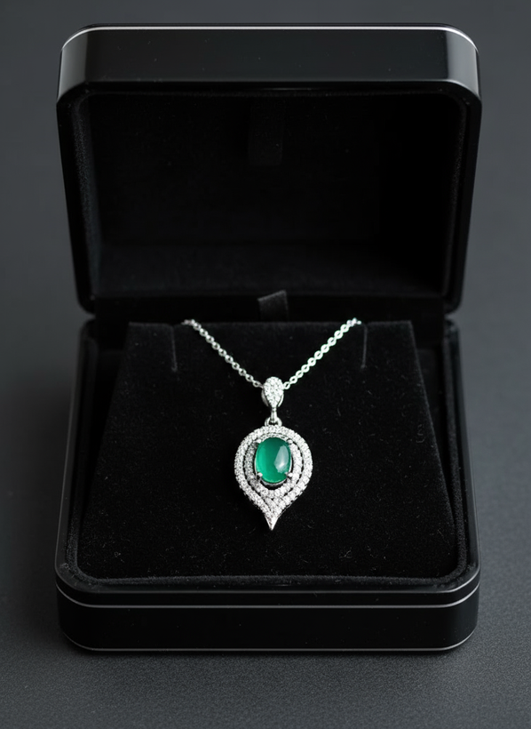 خرید گردنبند زنانه سنگ عقیق سبز گالری نقره بقیع