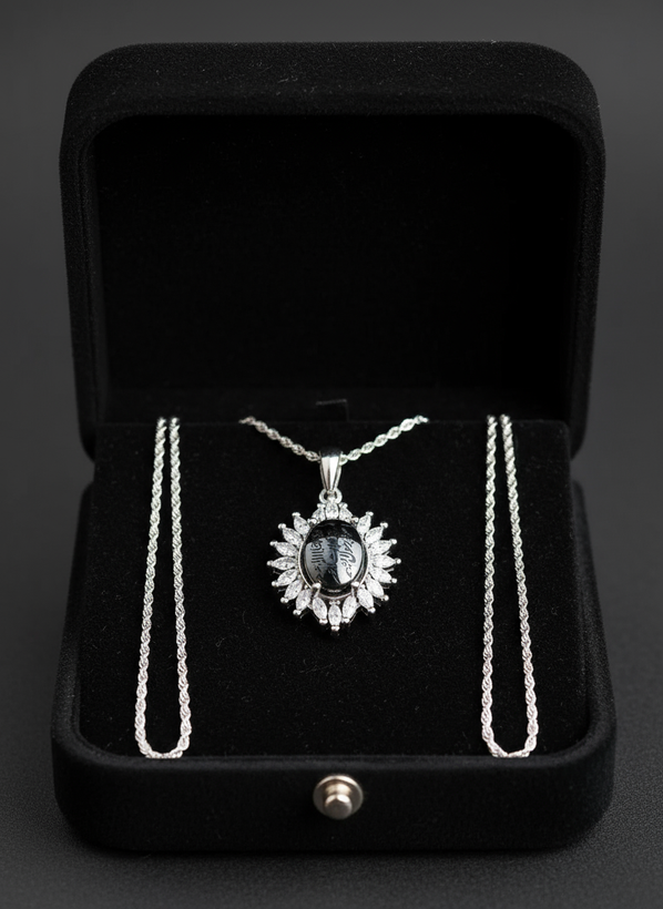 گردنبند نقره زنانه آبکاری رادیوم سنگ حدید