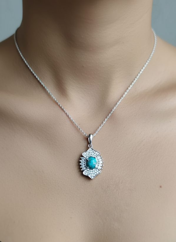 خرید گردنبند نقره زنانه فیروزه نیشابور اصل