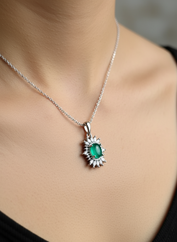 خرید گردنبند نقره زنانه عقیق سبز