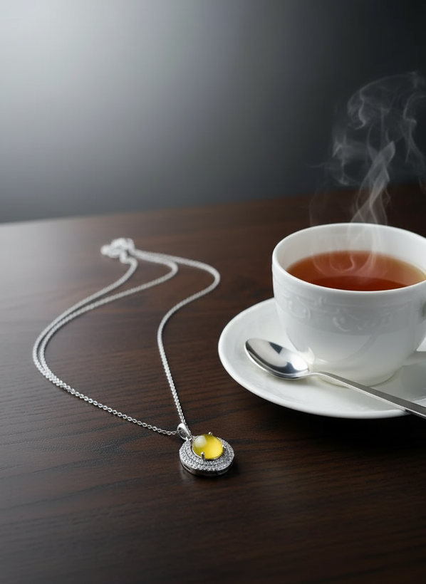 گردنبند زنانه عقیق زرد نقره عیار 925