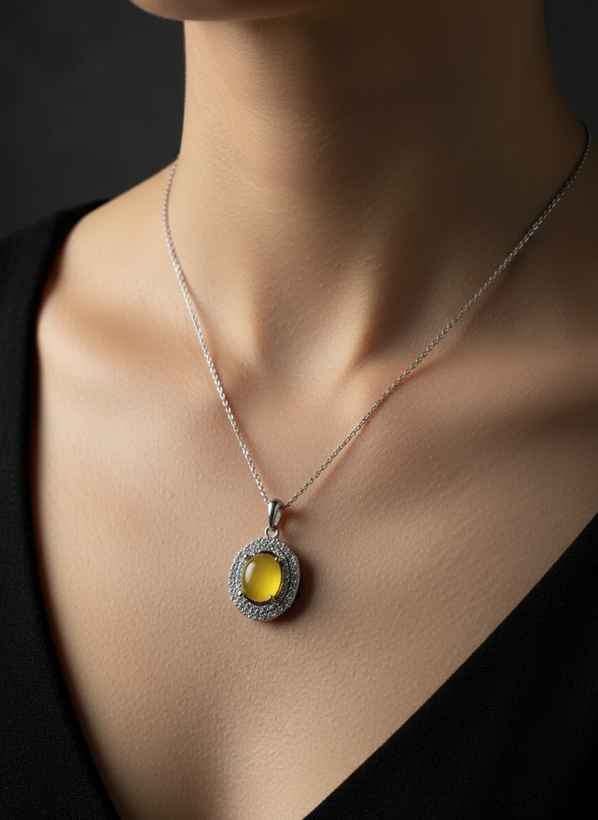 گردنبند نقره زنانه عقیق زرد عیار ۹۲۵ آبکاری رادیوم