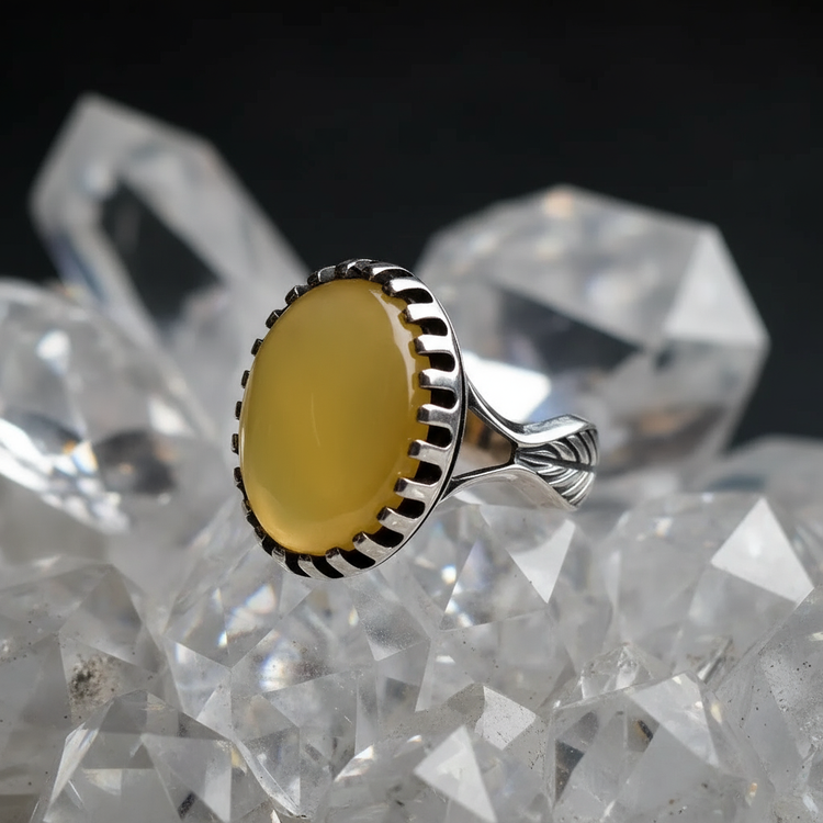 خرید انگشتر نقره مردانه طرح صفوی عقیق زرد گالری نقره بقیع