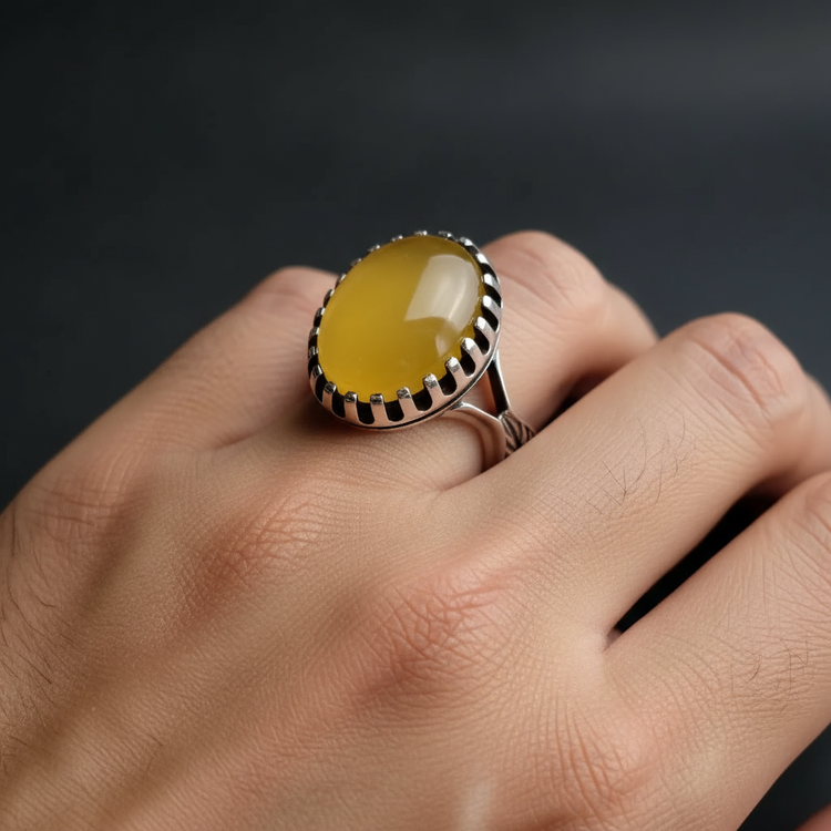 انگشتر مردانه عقیق زرد نقره عیار 925