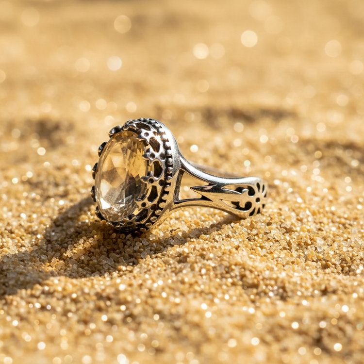 انگشتر مردانه نقره عیار ۹۲۵ با سنگ سیترین