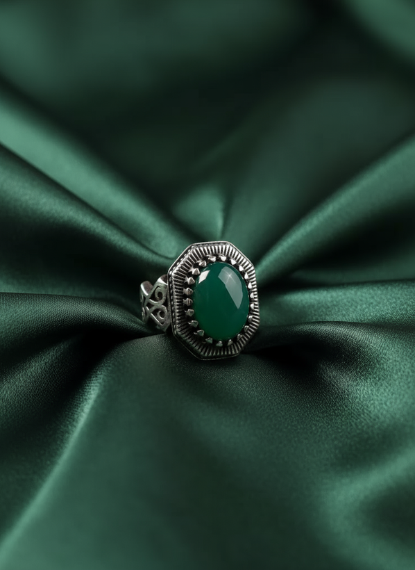 خرید انگشتر مداحان نقره عیار ۹۲۵ با عقیق سبز