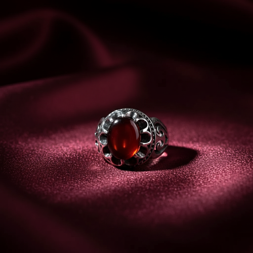 خرید انگشتر مردانه با سنگ عقیق سرخ طرح فیلی