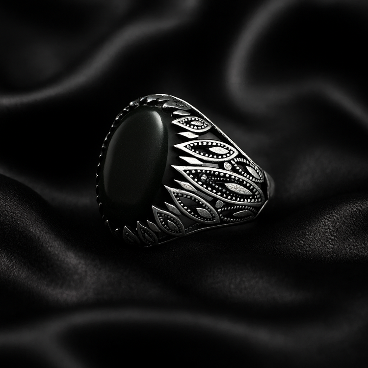 انگشتر نقره مردانه طرح فیلی شبکه ای سنگ یشم