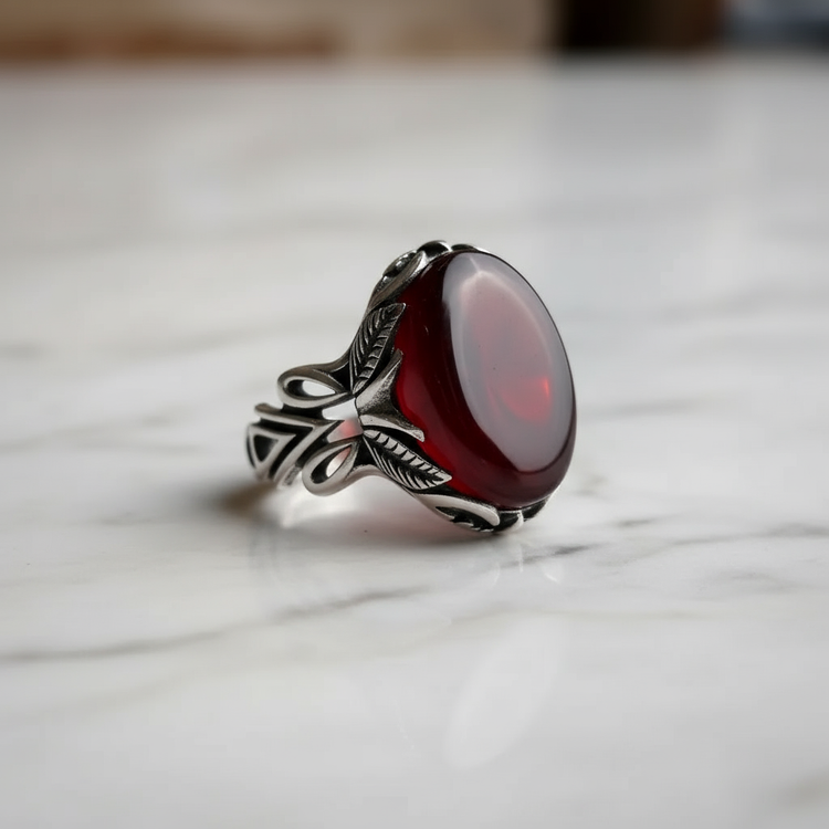 انگشتر نقره مردانه عقیق سرخ با عیار ۹۲۵