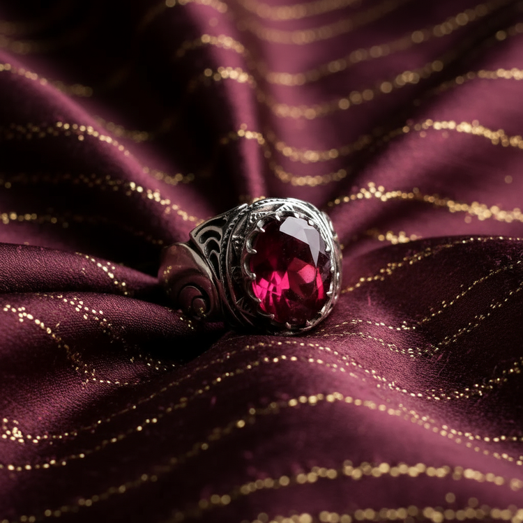 انگشتر مردانه دست ساز موقع عیار ۹۲۵ با سنگ یاقوت سرخ آفریقا