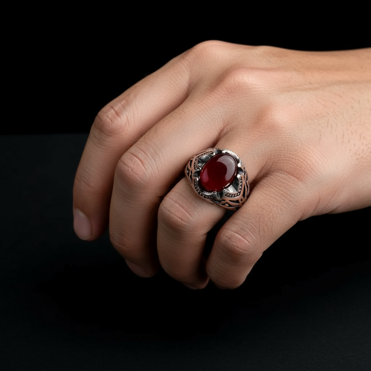 انگشتر نقره مردانه عقیق یمن با عیار ۹۲۵