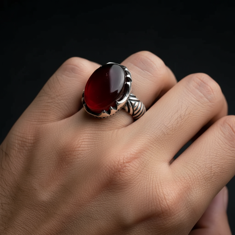 خرید انگشتر نقره عیار ۹۲۵ با عقیق سرخ