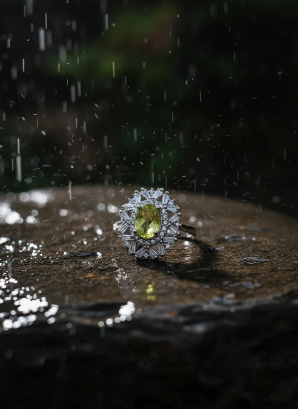 انگشتر نقره زنانه زبرجد عیار ۹۲۵ آبکاری رادیوم