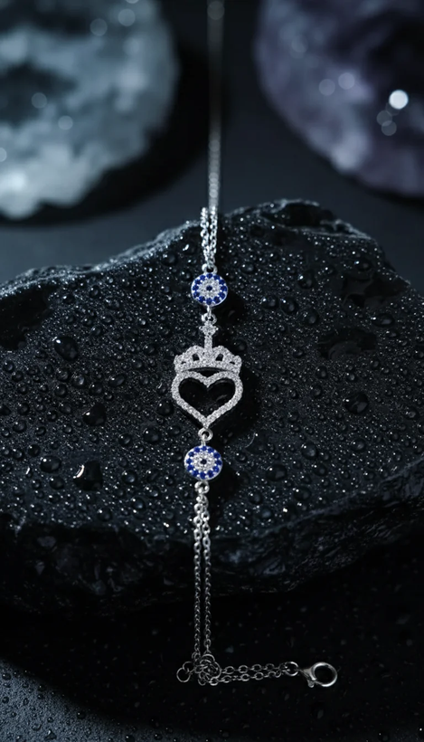 دستبند نقره زنانه طرح قلب عیار ۹۲۵