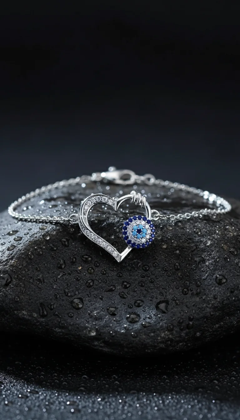 دستبند نقره آبکاری رادیوم طرح قلب