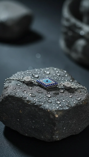 دستبند نقره زنانه طرح لوزی چشم نظر