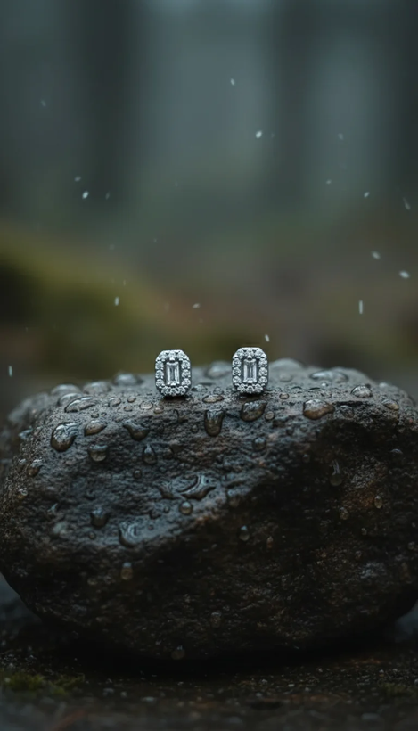 گوشواره نقره میخی طرح مربع نگیندار آبکاری رادیوم