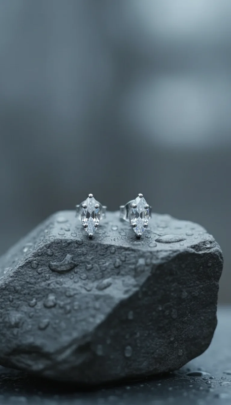 گوشواره نقره طرح بیضی آبکاری رادیوم