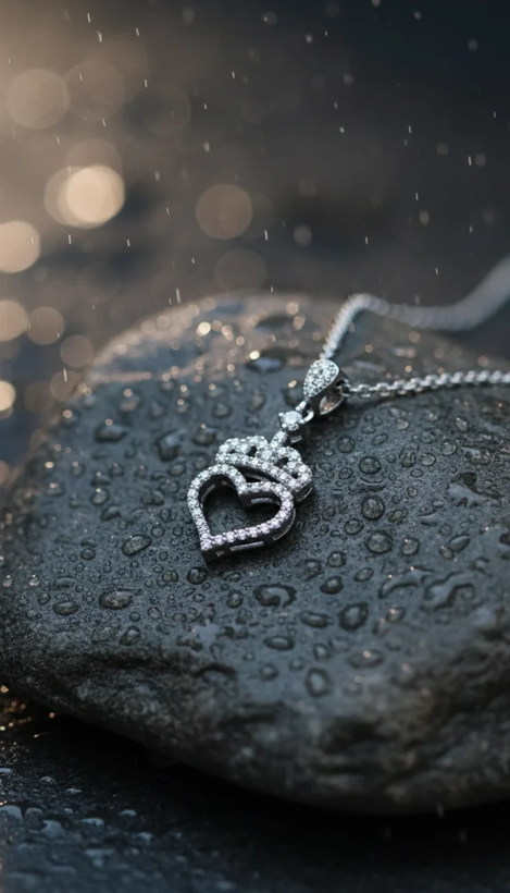 گردنبند مینیمال نقره طرح تاج قلب