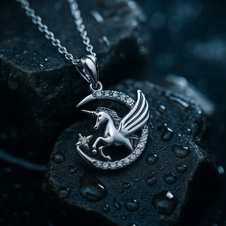 گردنبند مینیمال طرح یونیکورن و ماه