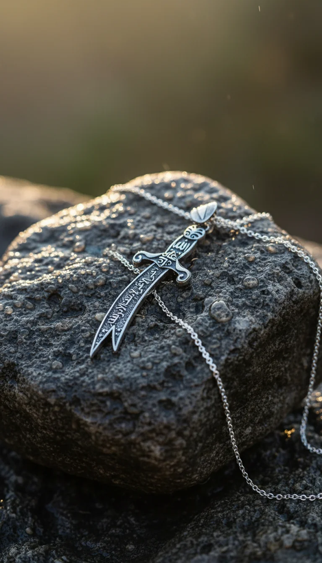 گردنبند نقره با نوشته لا فتا الاعلی