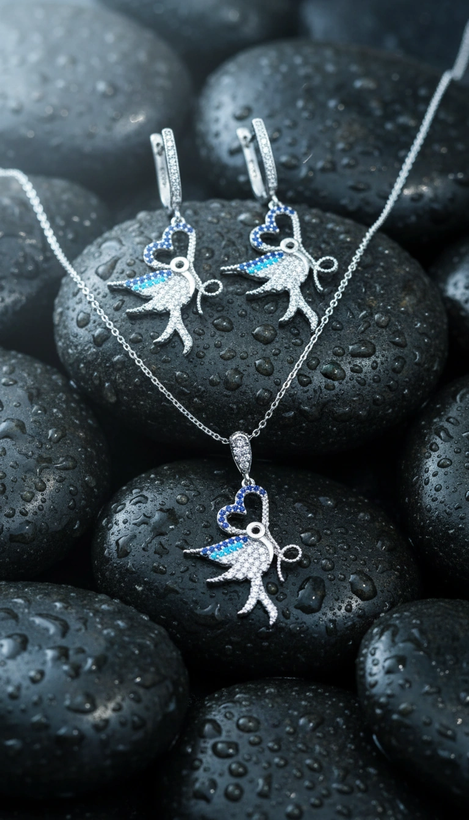 نیم ست نقره زنانه آبکاری رادیوم شده