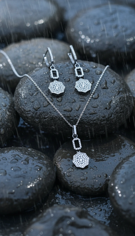 نیم ست نقره زنانه عیار ۹۲۵ آبکاری رادیوم شده