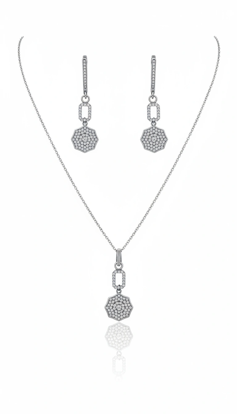 نیم ست نقره زنانه طرح شش ضلعی