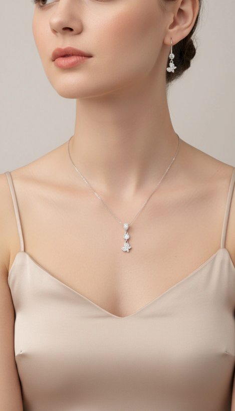 نیم ست نقره زنانه طرح پروانه