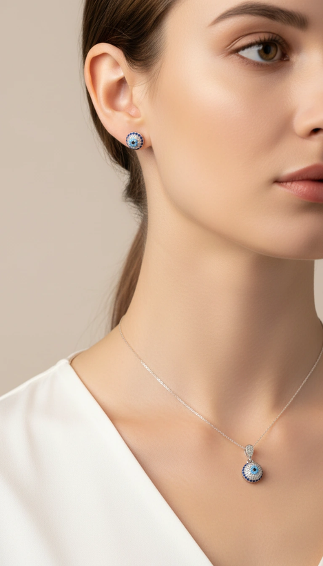 نیم ست نقره ۹۲۵ طرح چشم و نظر