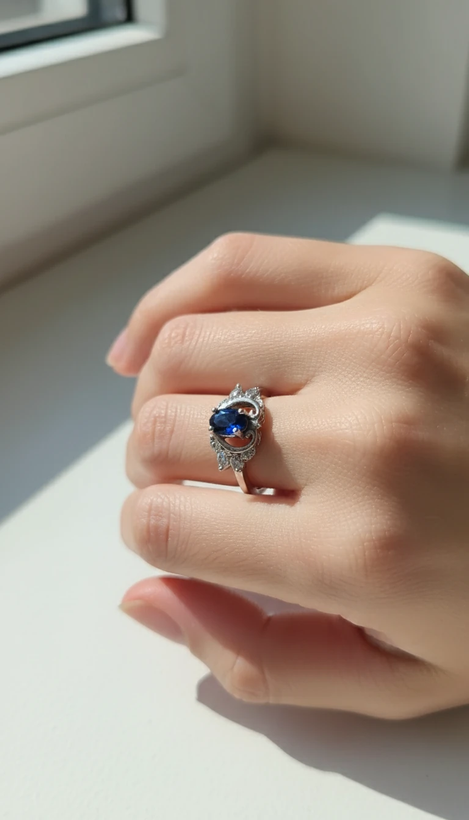 انگشتر دخترانه نگین آبی