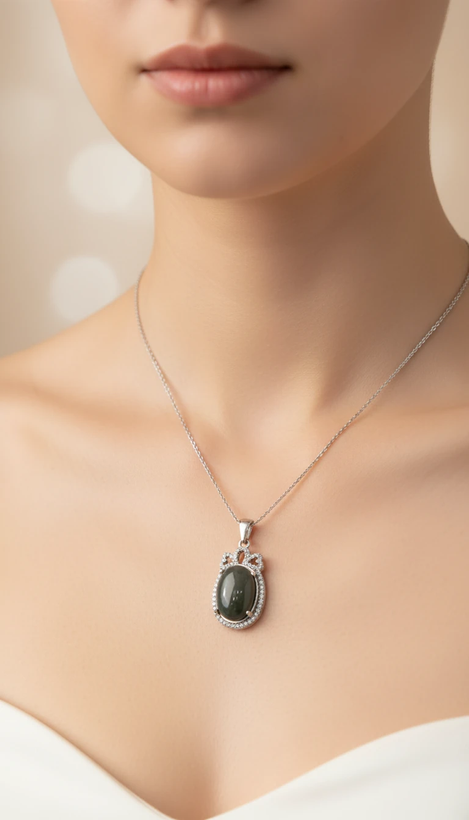 گردنبند زنانه سنگ یشم طبیعی