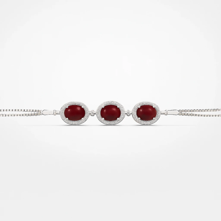 خرید دستبند سه نگینه عقیق سرخ زنانه از گالری نقره بقیع