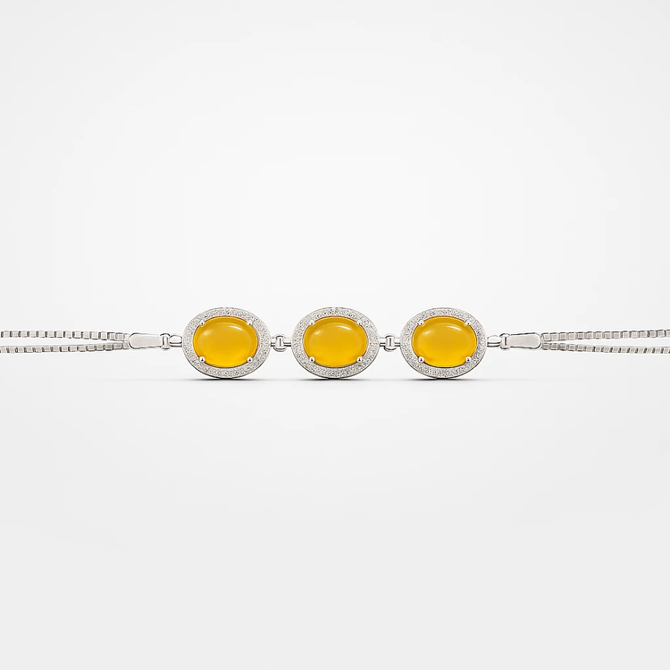 خرید دستبند سه نگینه عقیق زرد زنانه از گالری نقره بقیع