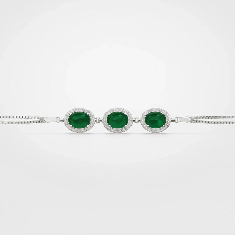 خرید دستبند سه نگینه عقیق سبز زنانه از گالری نقره بقیع