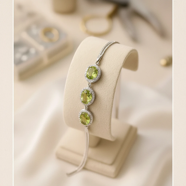 خرید دستبند سه نگینه زبرجد زنانه از گالری نقره بقیع