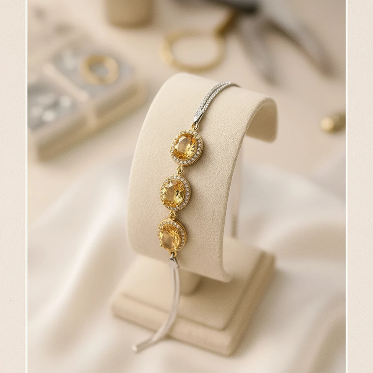 خرید دستبند سه نگینه سیترین زنانه از گالری نقره بقیع