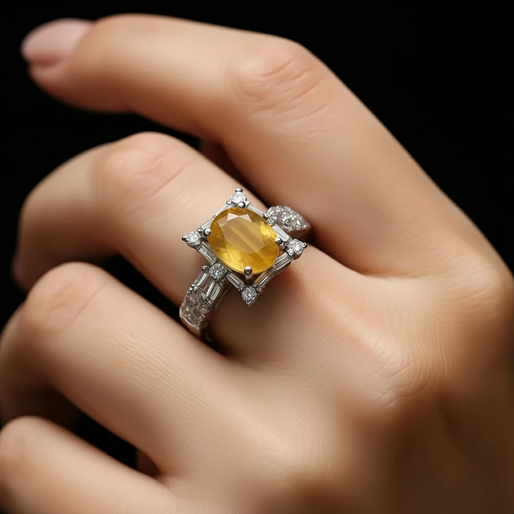 انگشتر نقره زنانه یاقوت زرد