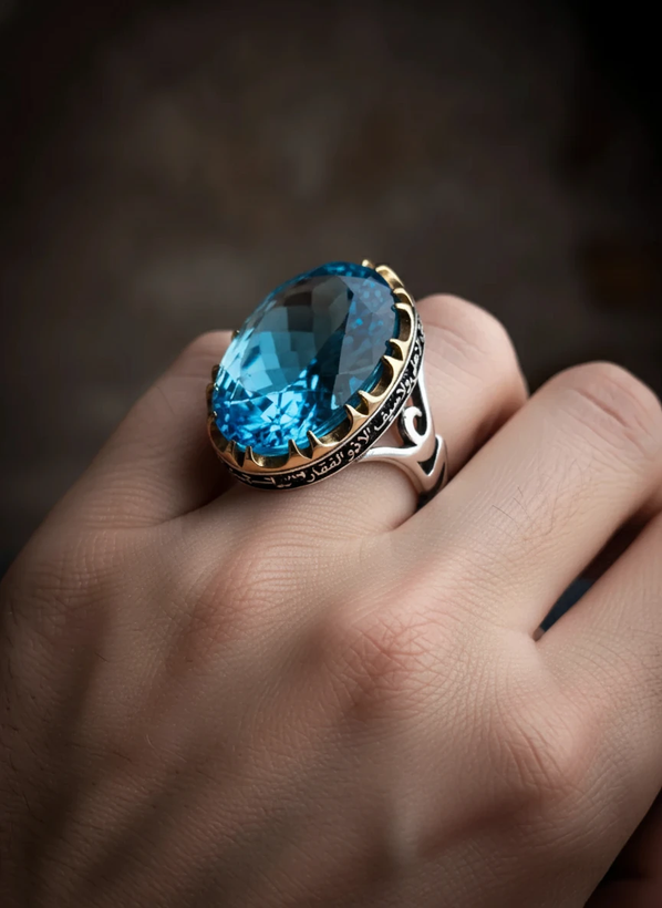 خرید انگشتر مردانه سنگ توپاز سوئیسی از گالری نقره بقیع