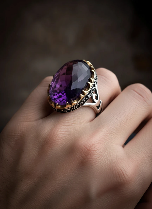 خرید انگشتر مردانه سنگ آمیتیس از گالری نقره بقیع