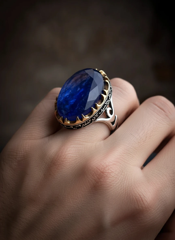 خرید انگشتر مردانه سنگ یاقوت کبود از گالری نقره بقیع