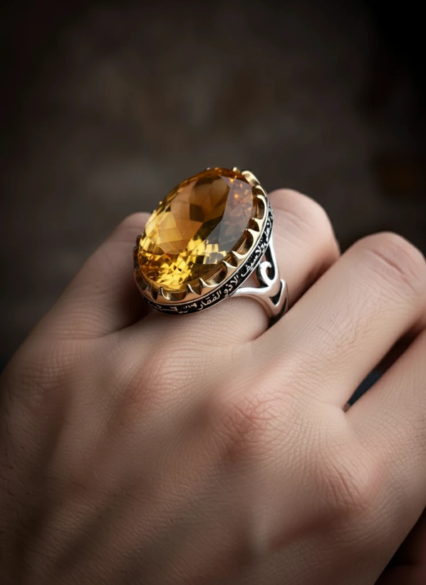 خرید انگشتر مردانه سنگ سیترین از گالری نقره بقیع