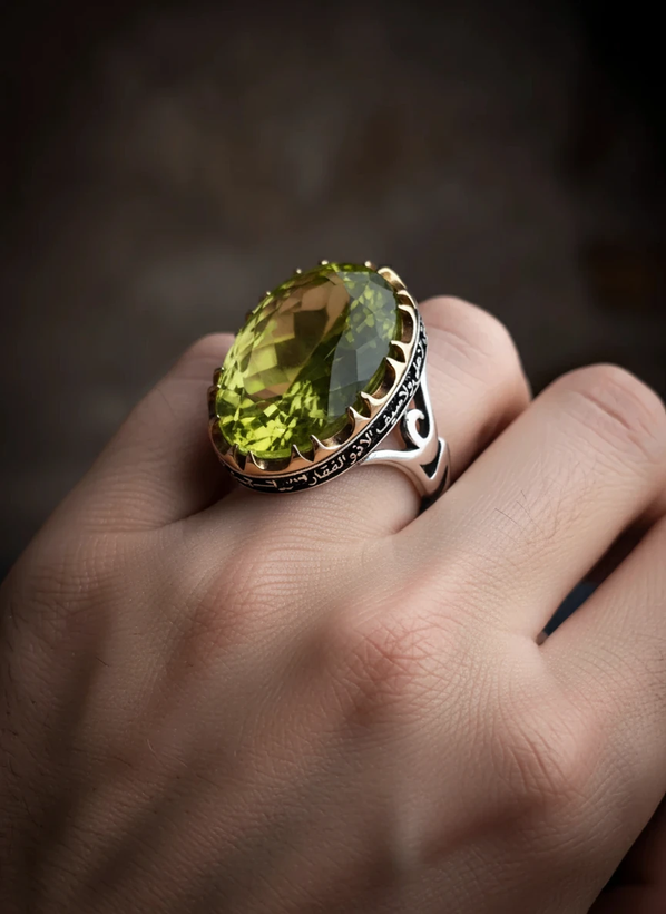 خرید انگشتر مردانه سنگ زبرجد از گالری نقره بقیع