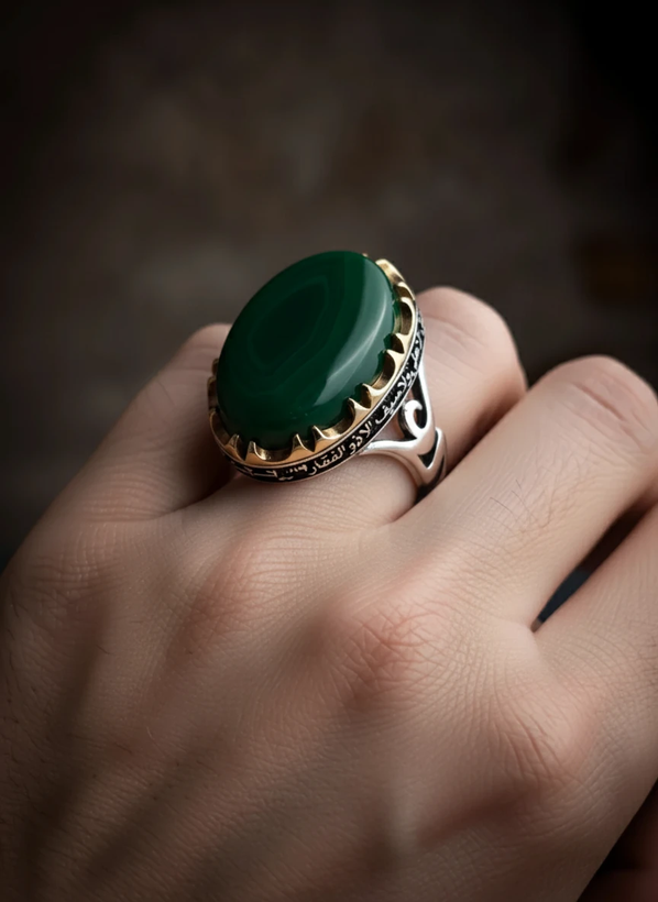 خرید انگشتر مردانه سنگ عقیق سبز از گالری نقره بقیع