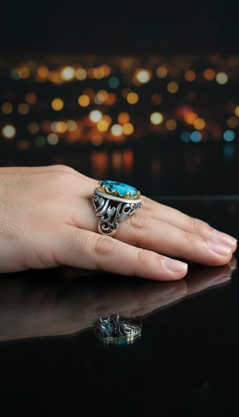 انگشتر مردانه فیروزه نیشابور عیار 925